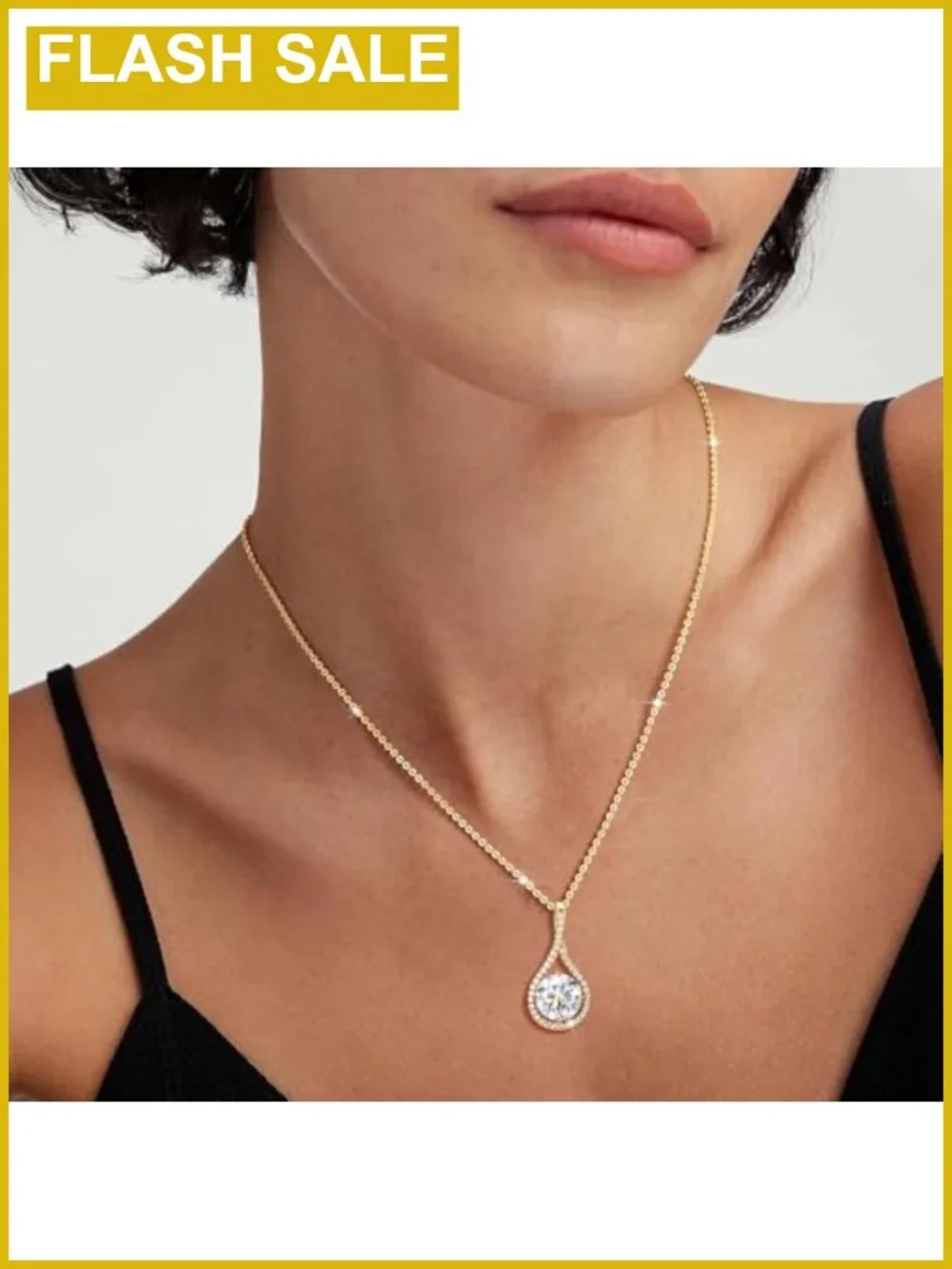 Moissanite Pendant Necklace 925 Sterling Silver 18K Gold Plated Gift for Women